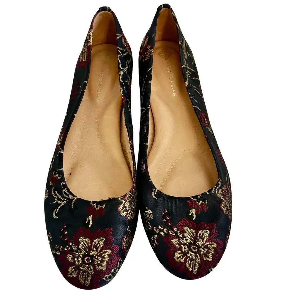 Antonio Melani Leather Satin Metallic Tapestry Brocade Ballet Flats Shoes